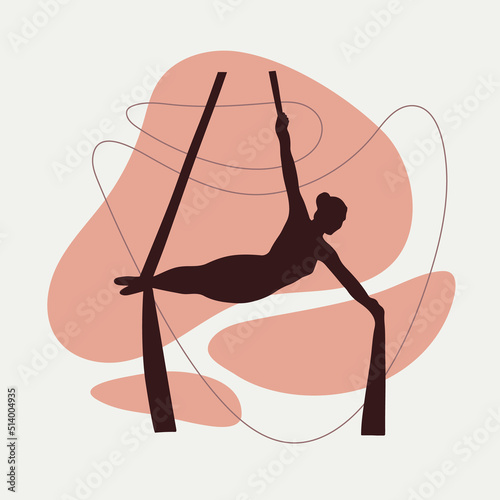 Aerial silks girl. Exercise.