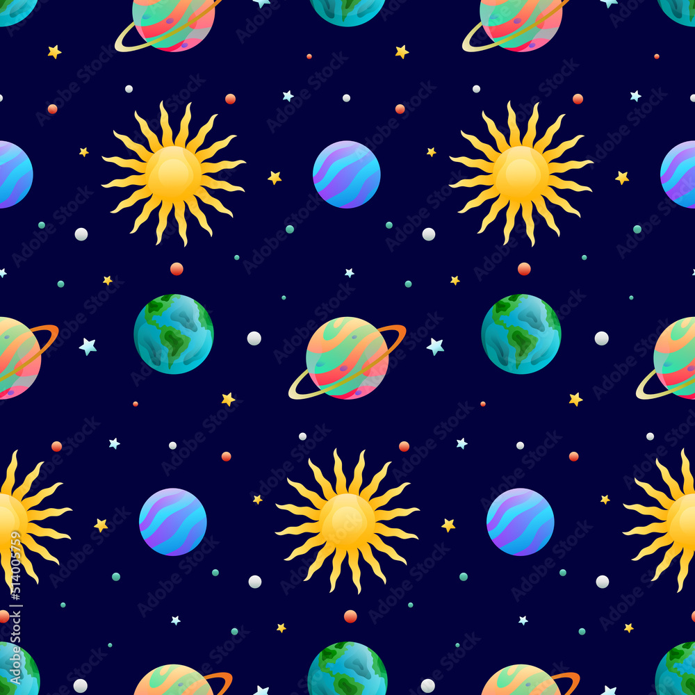 Space Planet Vector Seamless Pattern