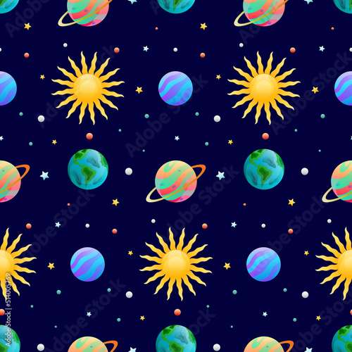 Space Planet Vector Seamless Pattern