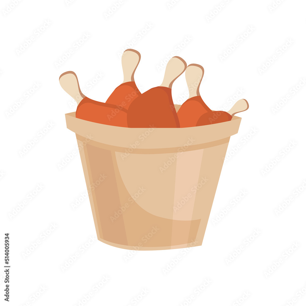 Deep fried chicken legs paper bucket. Fast food vector illustration Deep fried chicken legs paper bucket. Fast food vector illustration