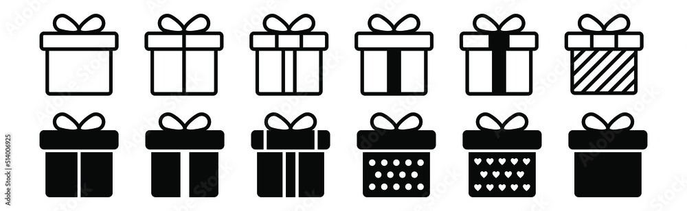 Present gift box icon. Vector isolated elements. Christmas gift icon illustration vector symbol. Surprise present linear design. Stock vector.