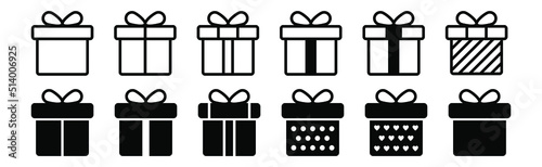 Present gift box icon. Vector isolated elements. Christmas gift icon illustration vector symbol. Surprise present linear design. Stock vector. photo