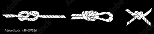 Sea rope knots and loops set. Marine rope and sailors ship knot, cord sailor borders, knot sail, package rope, looped string, nautical loop vector illustration isolated