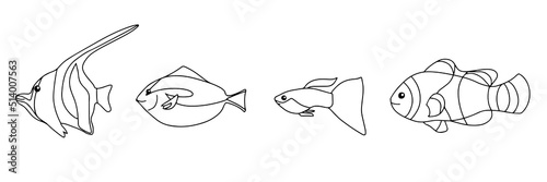 Photography A set of 4 minimal icons depicting aquatic animals with various fins, scales, ta