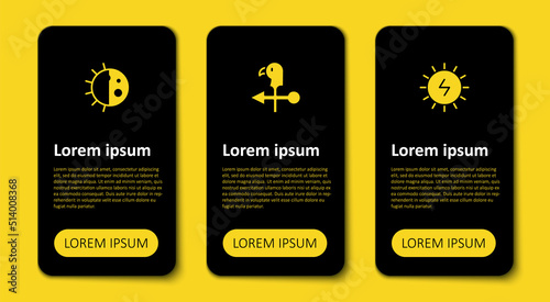 Set Solar energy panel, Rooster weather vane and Day night cycle. Business infographic template. Vector