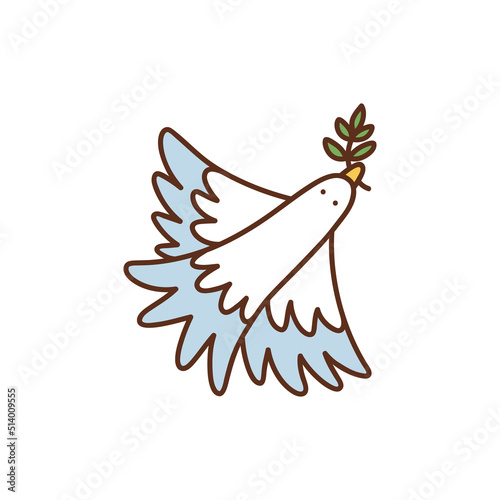 Bird of peace dove. Isolated vector illustration in flat style. White pigeon. World peace. Love symbol.