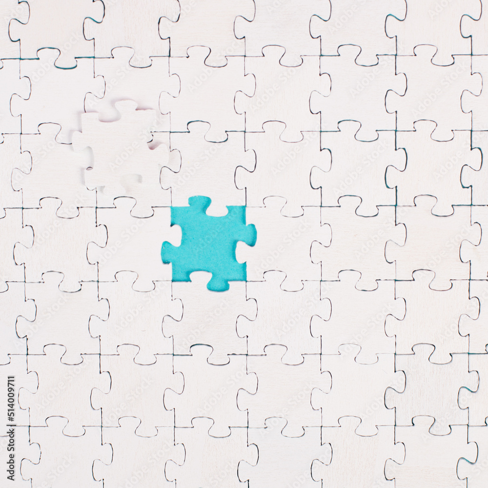 White jigsaw on a blue background, missing parts, working together as a team, searching for solutions, the last piece
White jigsaw on a blue background, missing parts, working together as a team, searching for solutions, the last piece