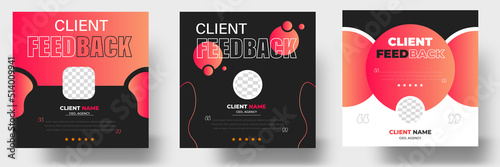 Customer feedback testimonial social media post web banner template. client testimonials social media post banner design template with red color