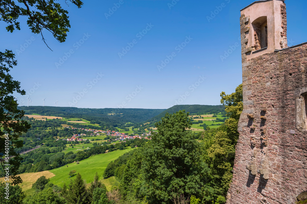 View of part of the Schwarzenfels castle ruins in the Main-Kinzig district in Hesse/Germany