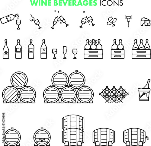 Wine Beverages icons set vector