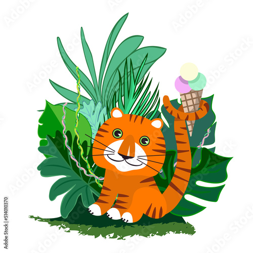 Illustration of Tiger with Ice Cream