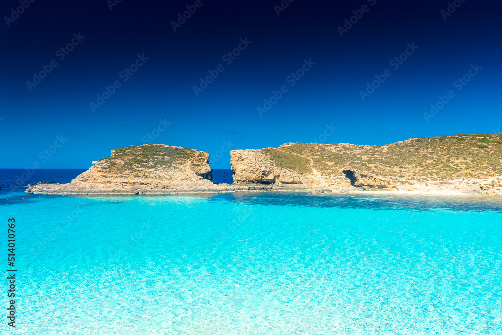 Amazing crystal clear water in the Blue Lagoon of Comino Island,  Malta