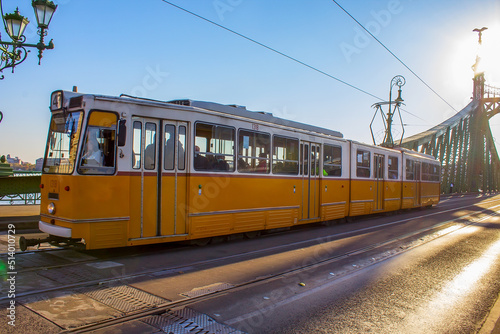 Tram on the bridge over the Danube in Budapest