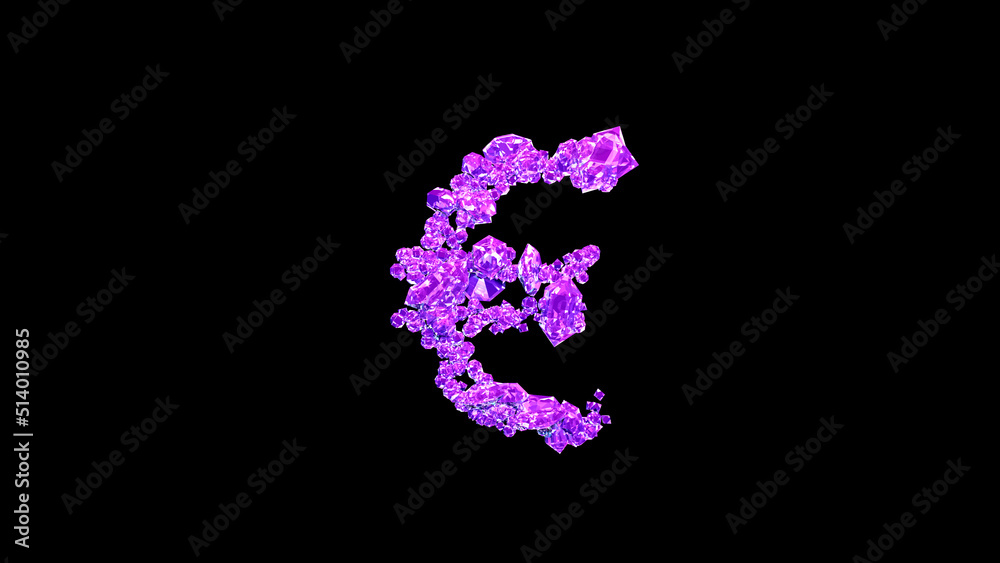euro sign made of pink glamorous gems or symbol on black, isolated - object 3D illustration euro sign made of pink glamorous gems or symbol on black, isolated - object 3D illustration
