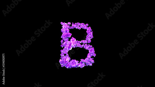 letter B made of rose glamorous gemstones or symbol on black, isolated - object 3D illustration