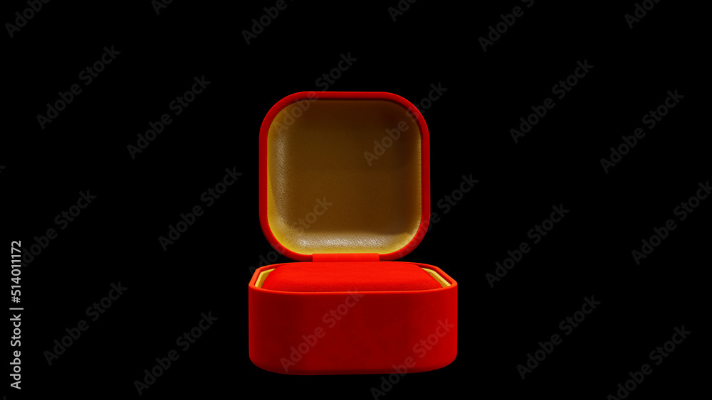 Red and golden opened empty jewellery gift box on black, isolated - object 3D illustration Red and golden opened empty jewellery gift box on black, isolated - object 3D illustration