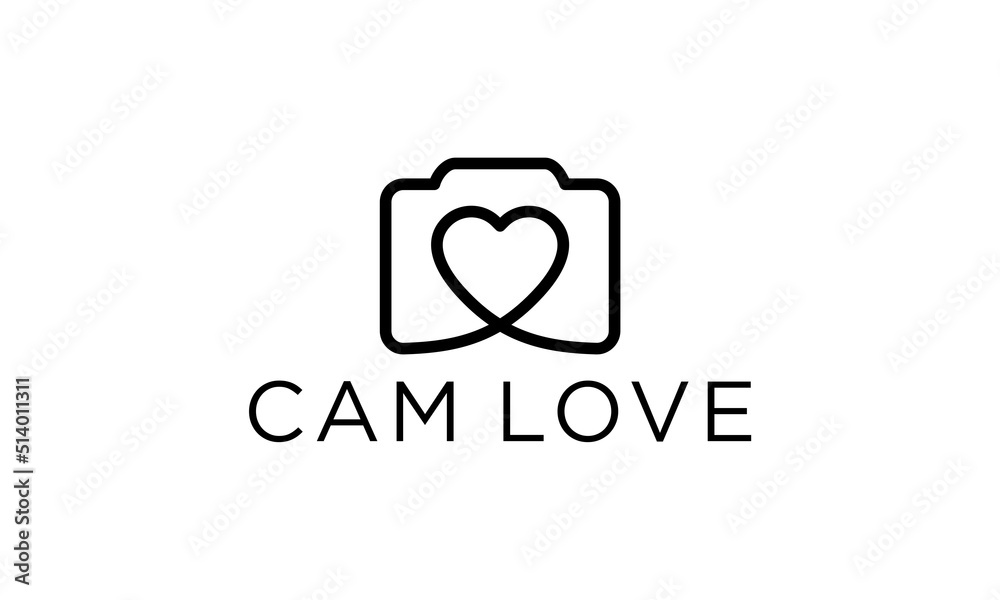 love and camera photo logo design. simple elegant vector icon illustration.