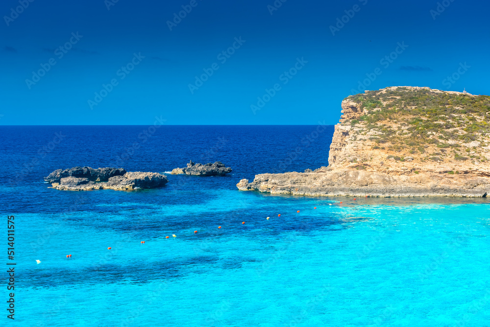 Amazing crystal clear water in the Blue Lagoon of Comino Island,  Malta