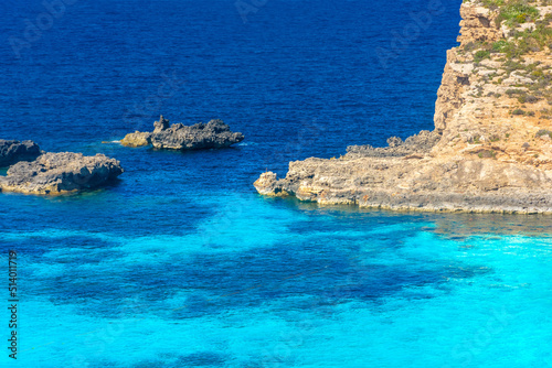 Amazing crystal clear water in the Blue Lagoon of Comino Island, Malta