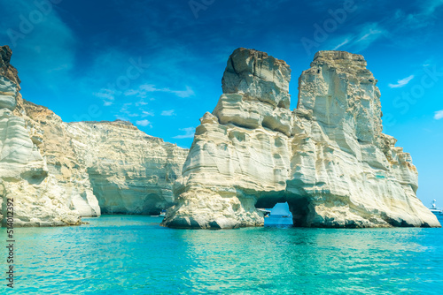 Amazing white cliffs and crystal clear water in Kleftiko Bay, Milos Island,  Greece photo