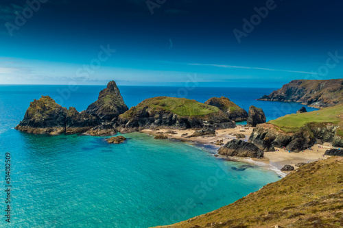 Amazing Kynance Cove beach with crystal clear water in Cornwall, England