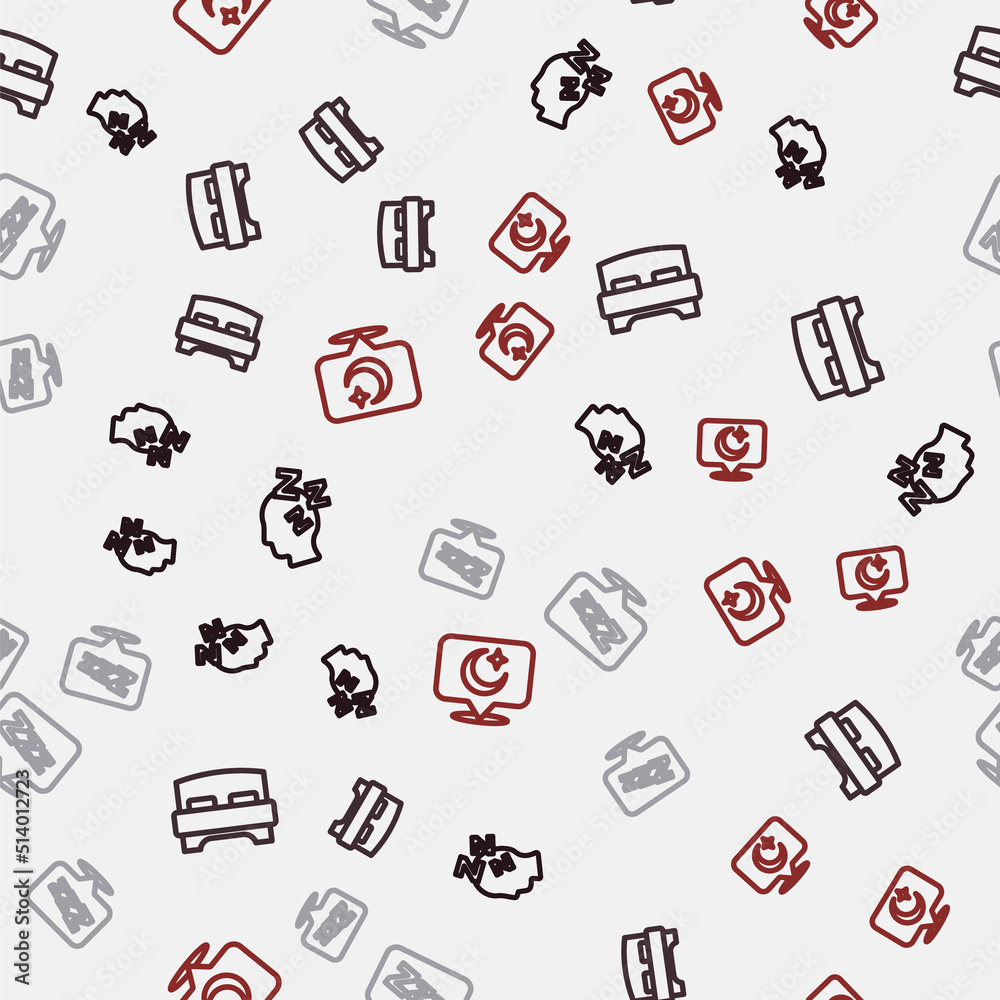 Set line Dreams, Big bed, Sleepy and Moon and stars on seamless pattern. Vector Set line Dreams, Big bed, Sleepy and Moon and stars on seamless pattern. Vector