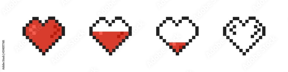 Pixel heart collection. Pixelated hearts icon set. Vector illustration. Pixel heart collection. Pixelated hearts icon set. Vector illustration.