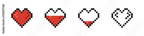 Pixel heart collection. Pixelated hearts icon set. Vector illustration.