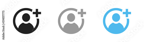 Add user icon set. Vector plus person symbol collection.