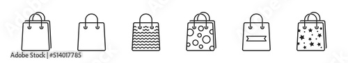 Shopping bag icon set. Vector isolated illustration. Line shop bags collection on white background.