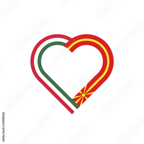 unity concept. heart ribbon icon of hungary and north macedonia flags. vector illustration isolated on white background