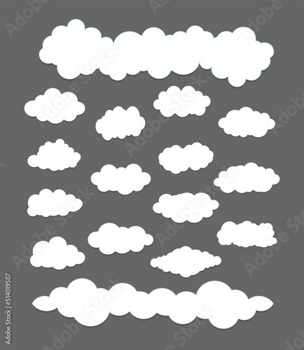collection of white cloud designs of various shapes, vector illustration