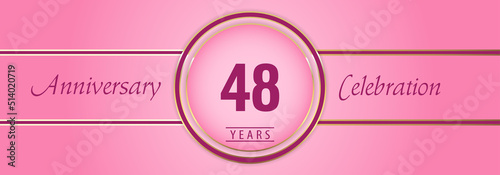 48 years anniversary celebration with gold and pink circle frames on pink background. Premium design for brochure, poster, banner, wedding, celebration event, greetings card, happy birthday party.