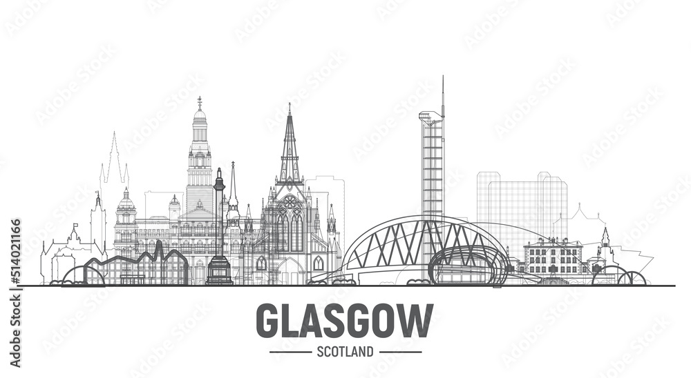 Glasgow Scotland UK line city on white background Vector Illustration Business travel and tourism concept with modern buildings Image for banner or web site
Glasgow Scotland UK line city on white background Vector Illustration Business travel and tourism concept with modern buildings Image for banner or web site