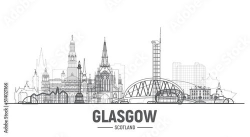 Glasgow Scotland UK line city on white background Vector Illustration Business travel and tourism concept with modern buildings Image for banner or web site 
