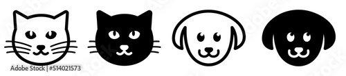 Set of dog and cat head icons. Pet symbol, dog and cat template. Pet shop logo. Vector.
