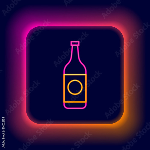 Glowing neon line Beer bottle icon isolated on black background. Colorful outline concept. Vector