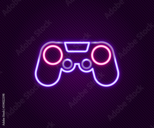 Glowing neon line Gamepad icon isolated on black background. Game controller. Colorful outline concept. Vector