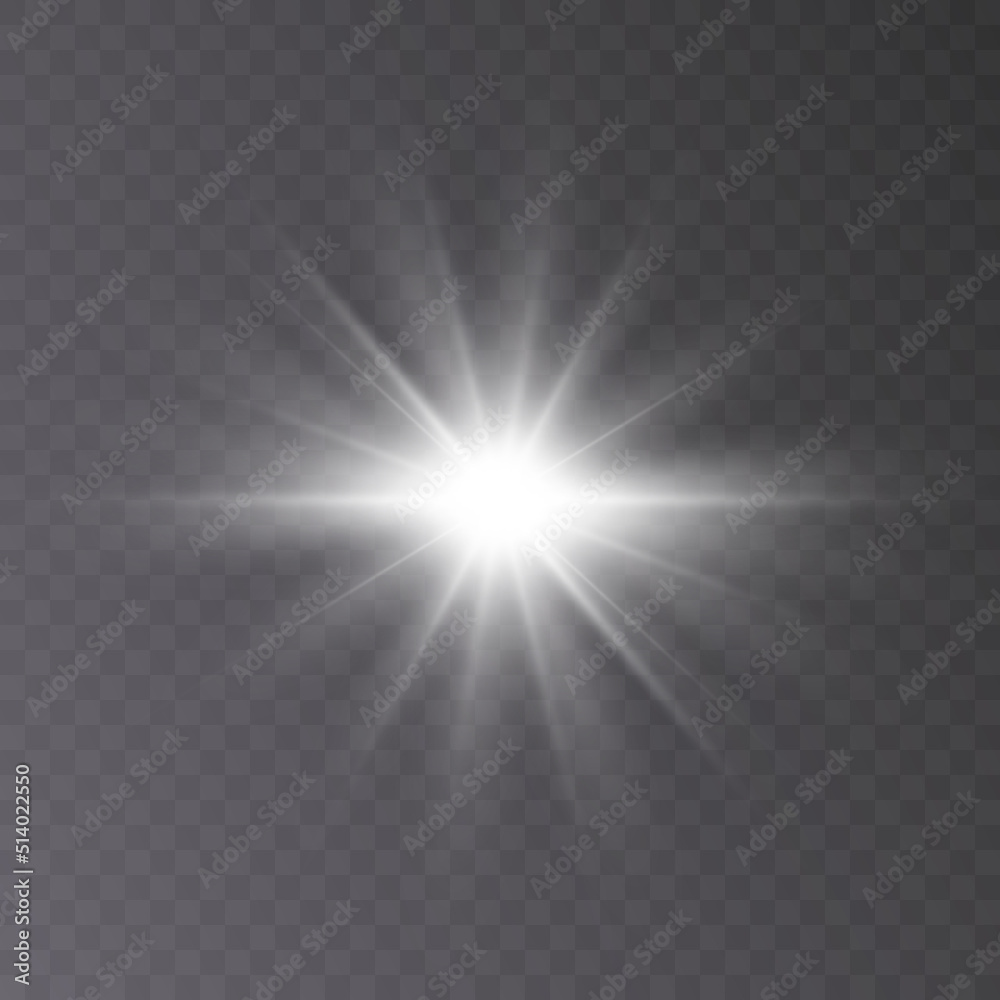 Bright Star. Transparent glossy gradient glitter, bright flash. PNG texture. Sun light effect.Vector
