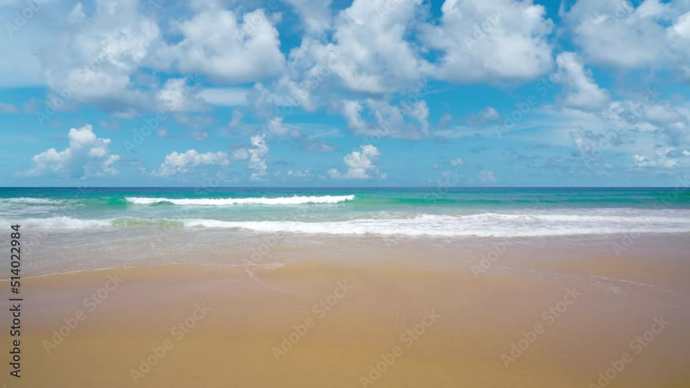 Landscape video Tropical beach sea blue sky background Low angle view camera on tripod stand. Beach sea beautiful in nature At Phuket Thailand Nature and travel concept. Landscape video Tropical beach sea blue sky background Low angle view camera on tripod stand. Beach sea beautiful in nature At Phuket Thailand Nature and travel concept.