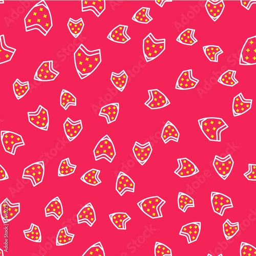 Line Traditional mexican poncho clothing icon isolated seamless pattern on red background. Vector
