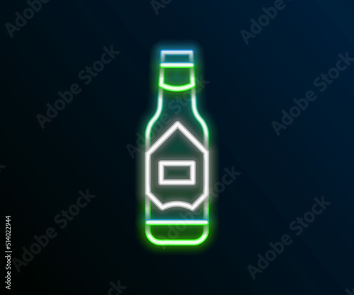 Glowing neon line Tabasco sauce icon isolated on black background. Chili cayenne spicy pepper sauce. Colorful outline concept. Vector