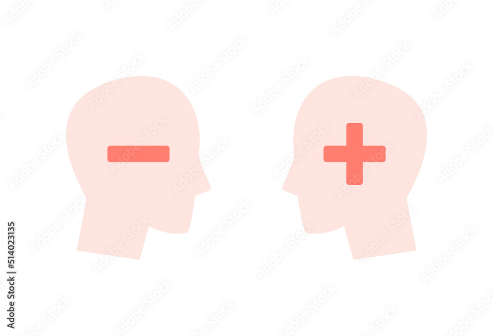 Negative mindset vs positive mindset image. Clipart image isolated on white background Negative mindset vs positive mindset image. Clipart image isolated on white background