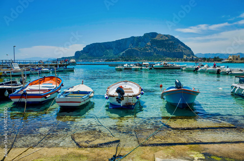 Obraz na płótnie Palermo, Sicily - July 29, 2016: Small port with fishing boats in the center of Mondello w salonie