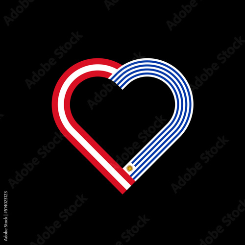 unity concept. heart ribbon icon of peru and uruguay flags. vector illustration isolated on black background