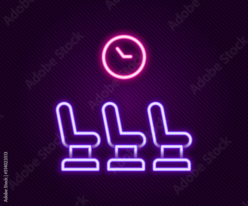 Glowing neon line Waiting room icon isolated on black background. Colorful outline concept. Vector