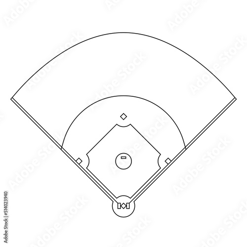 Baseball diamond line diagram. Clipart image isolated on white background