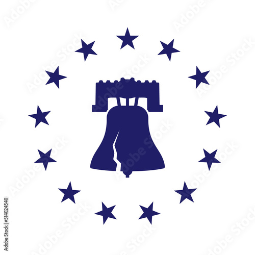 Liberty bell with stars symbol. Clipart image isolated on white background