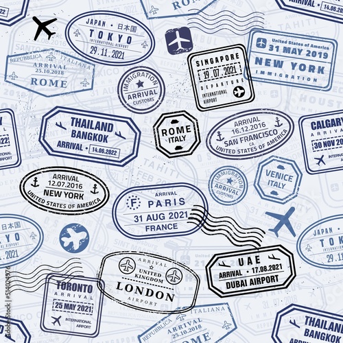 Seamless pattern passport stamps