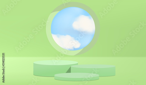 Premium show 3d podium with blue sky background for product display presentation.